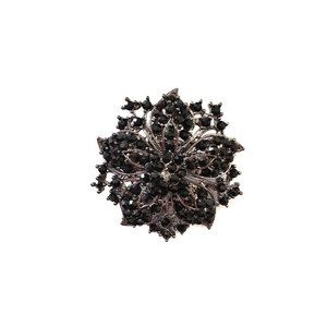 Black Crystal Rhinestones Flower Brooch